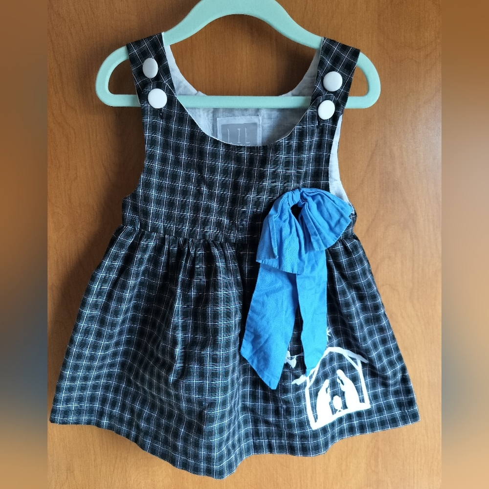 Lil Cactus Nativity Embroidered Plaid  Cotton Jumper Blue, Black, Red 12-18  Mos